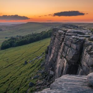 Sunset from Stanage Edge in the Hope Valley Peak District National Park Derbyshire East Midlands England